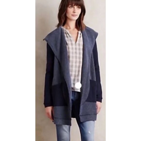 Anthropologie Saturday Sunday Blue Open Wrap Cardigan Boucle Size Medium - Picture 2 of 9